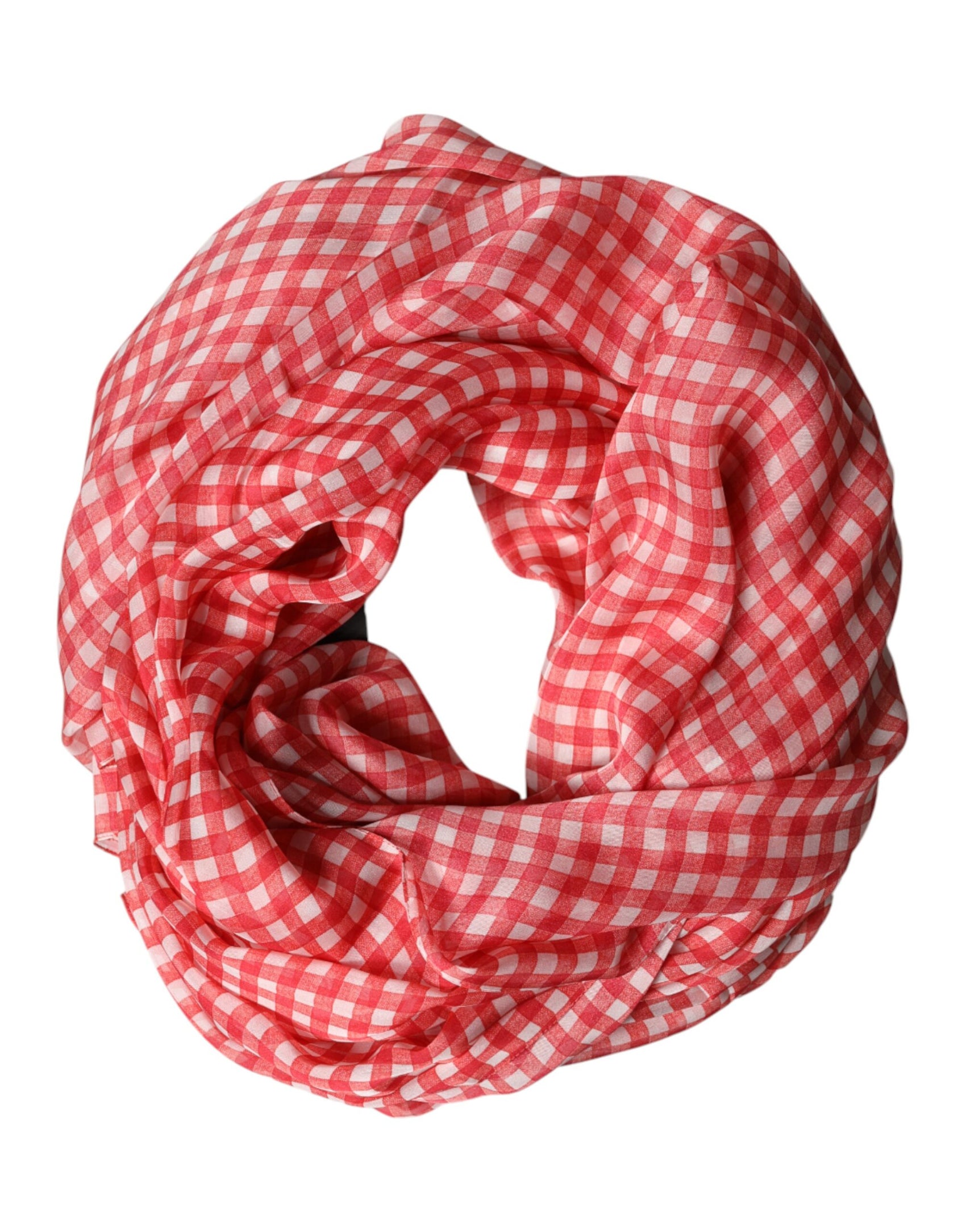 Dolce & Gabbana Red Checkered Silk Neck Wrap Shawl Scarf
