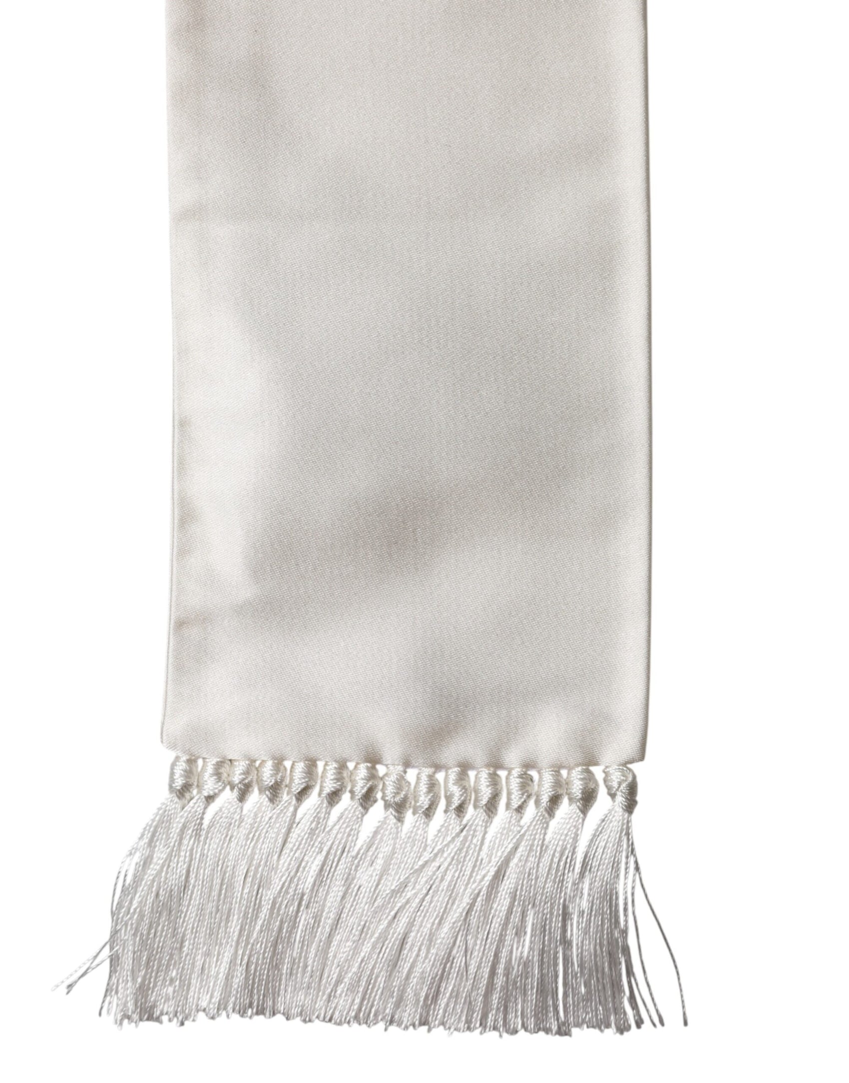 Dolce & Gabbana White Silk Fringes Neck Wrap Foulard  Scarf