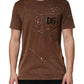 Dolce & Gabbana Brown Splash Color Cotton Crew Neck T-shirt