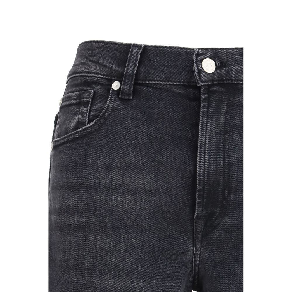 7FOR Black Cotton Straight-Leg Jeans