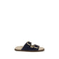 Brunello Cucinelli Black Calf Leather Bos Taurus Flat Sandals