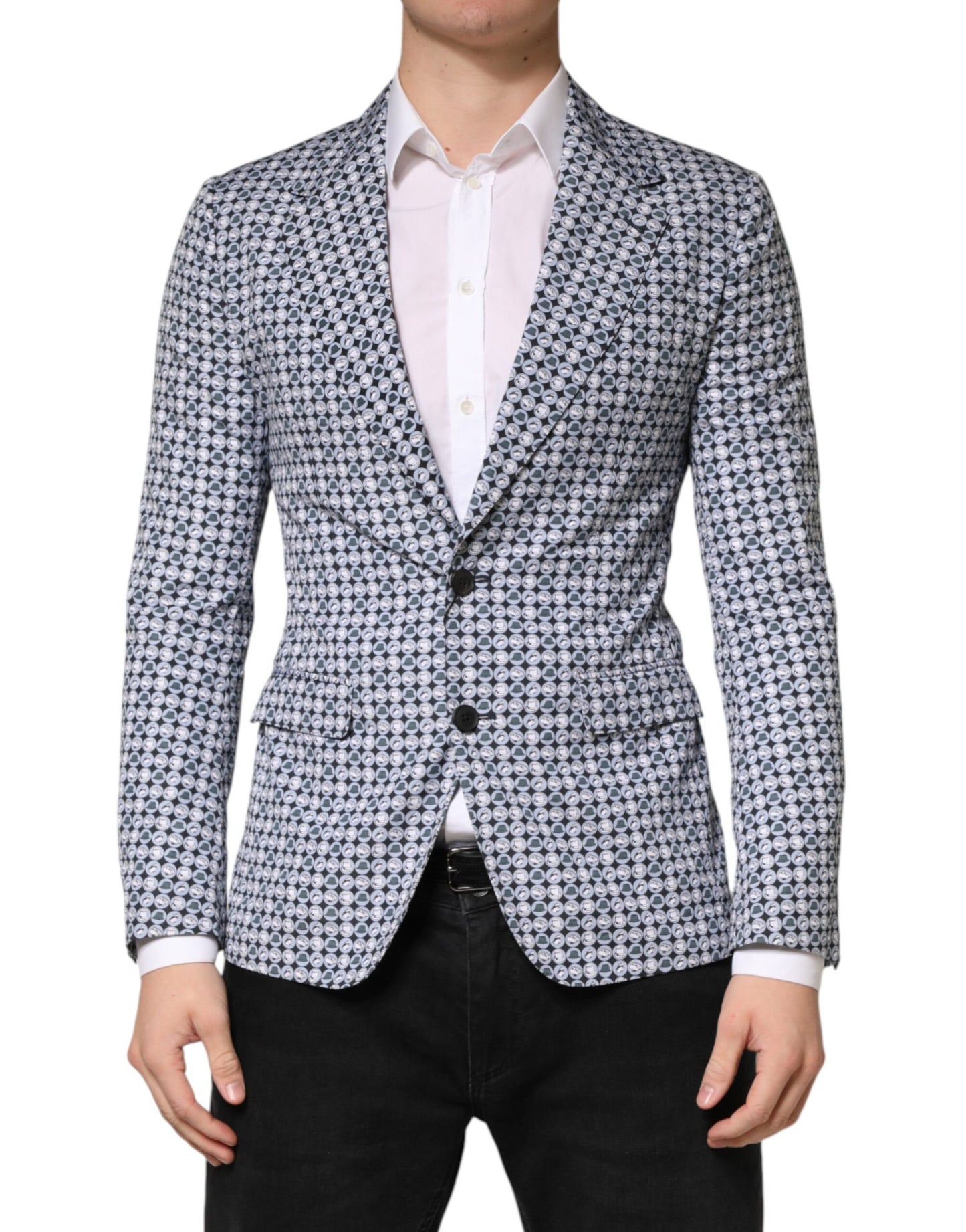 Dolce & Gabbana Blue Cotton Patterned Single Breasted Blazer