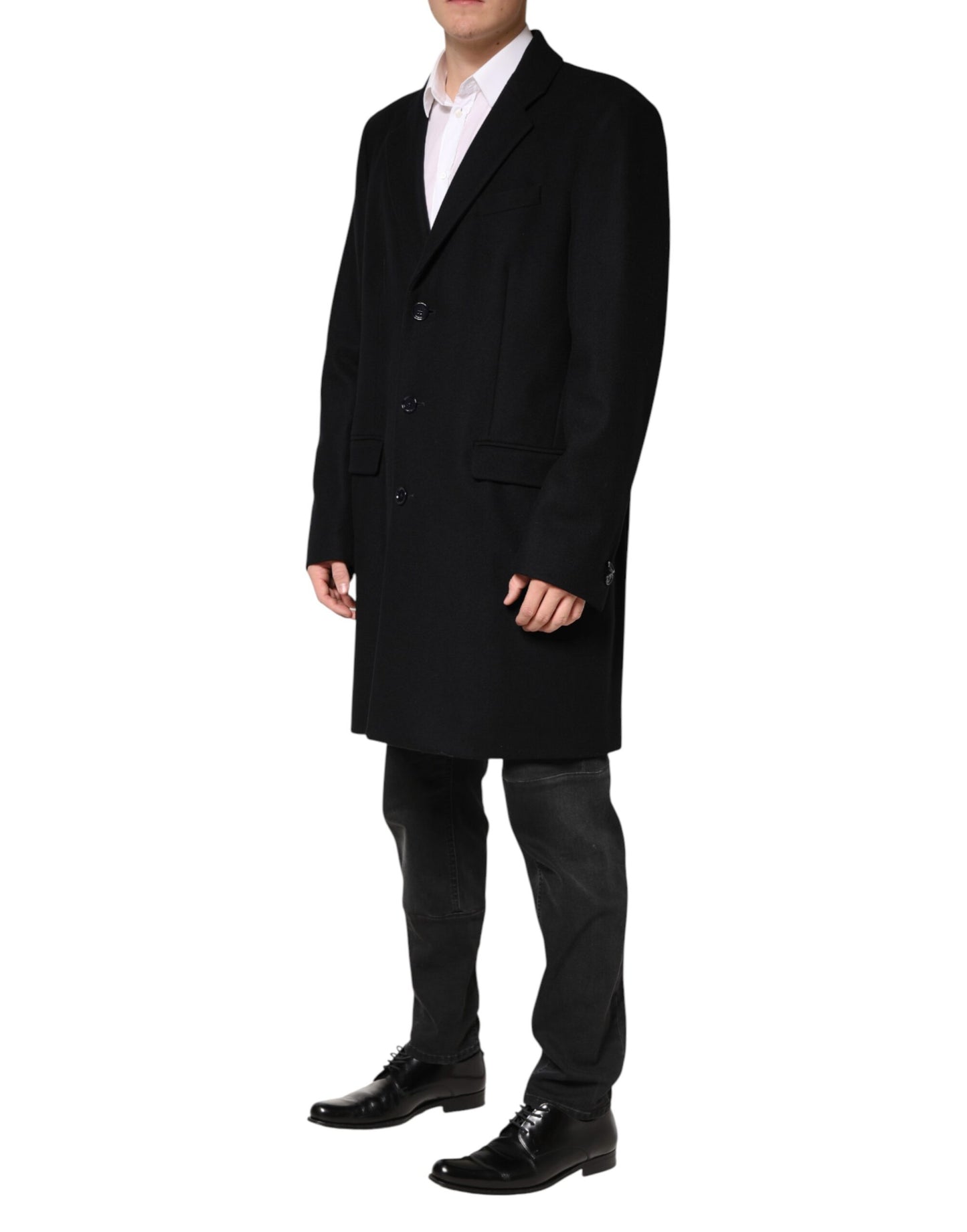 Dolce & Gabbana Black Wool Single Breasted Long Coat Jacket