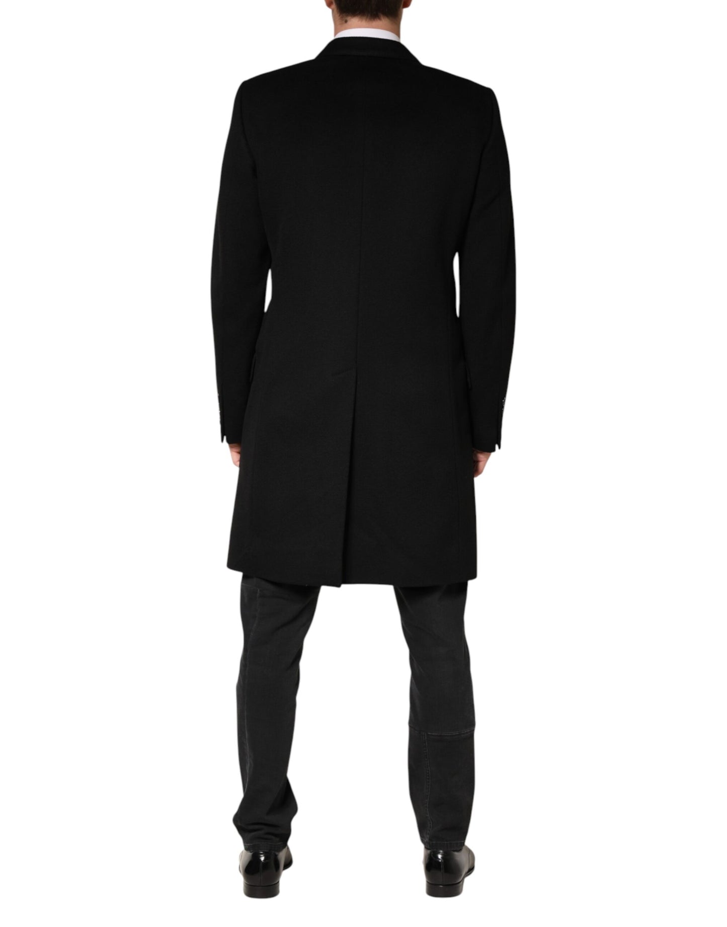 Dolce & Gabbana Black Wool Double Breasted TrenchCoat Jacket