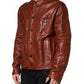 Dolce & Gabbana Brown Leather Button Down Men Biker Jacket