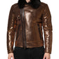 Dolce & Gabbana Bronze Leather Fur Full Zip Men Biker Jacket