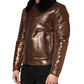 Dolce & Gabbana Bronze Leather Fur Full Zip Men Biker Jacket