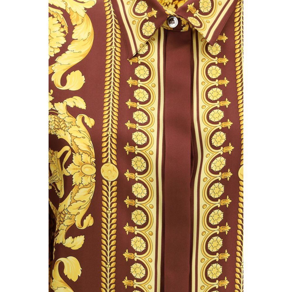 Versace Bordeaux Silk Pattern Shirt